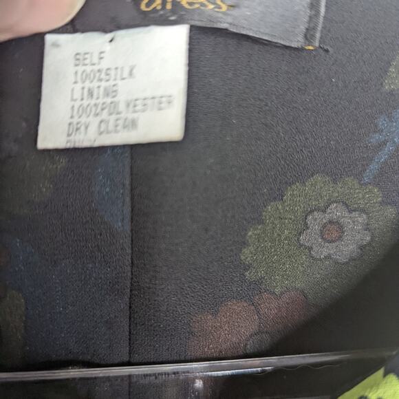 Vintage Y2K Single Dress Silk Floral Psychedelic Pattern Collared Tulip Sleeve - Picture 6 of 12